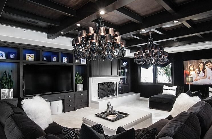 Black white living with female accents - elegance and non -cars in luxury arrangements